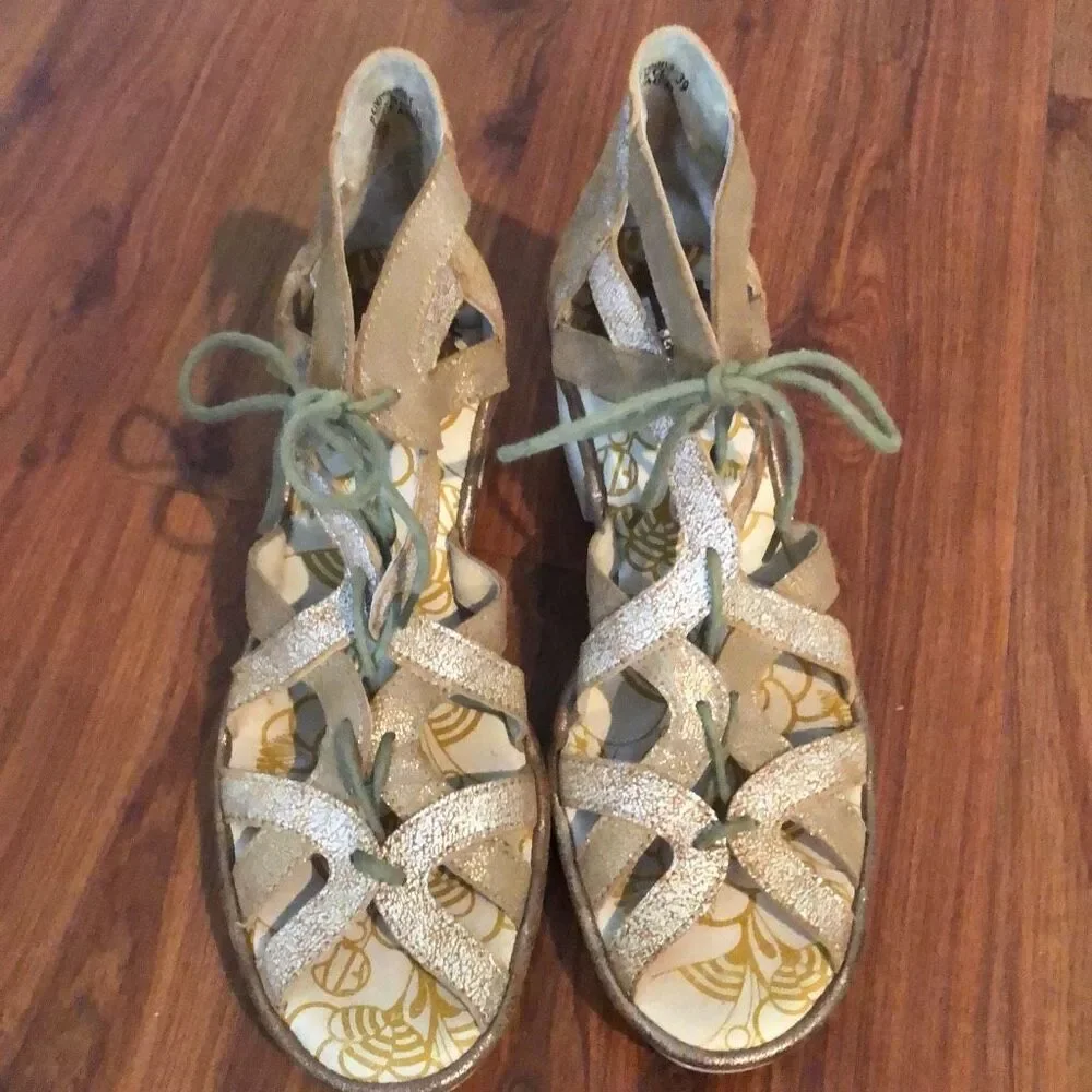 FLY London Mustard gold ￼ Open weave sandal size 39